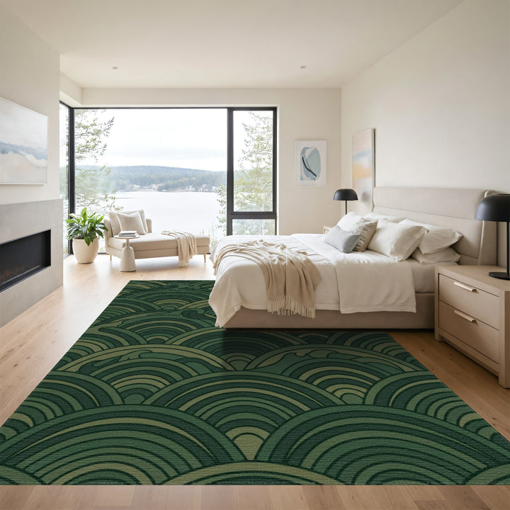 Deep Green Ocean Wave Layers Rug