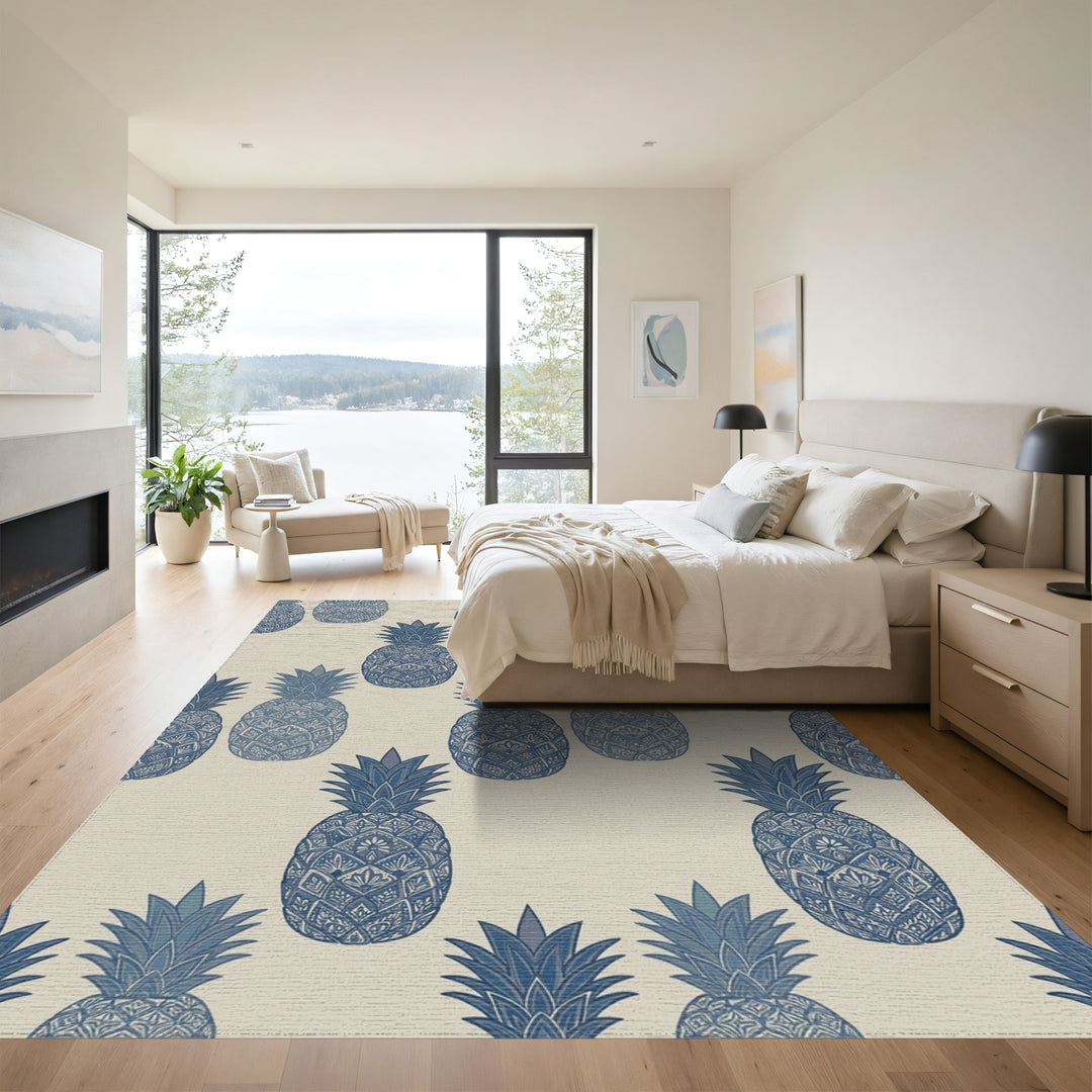 Navy Blue Ornate Pineapple Repeat Rug