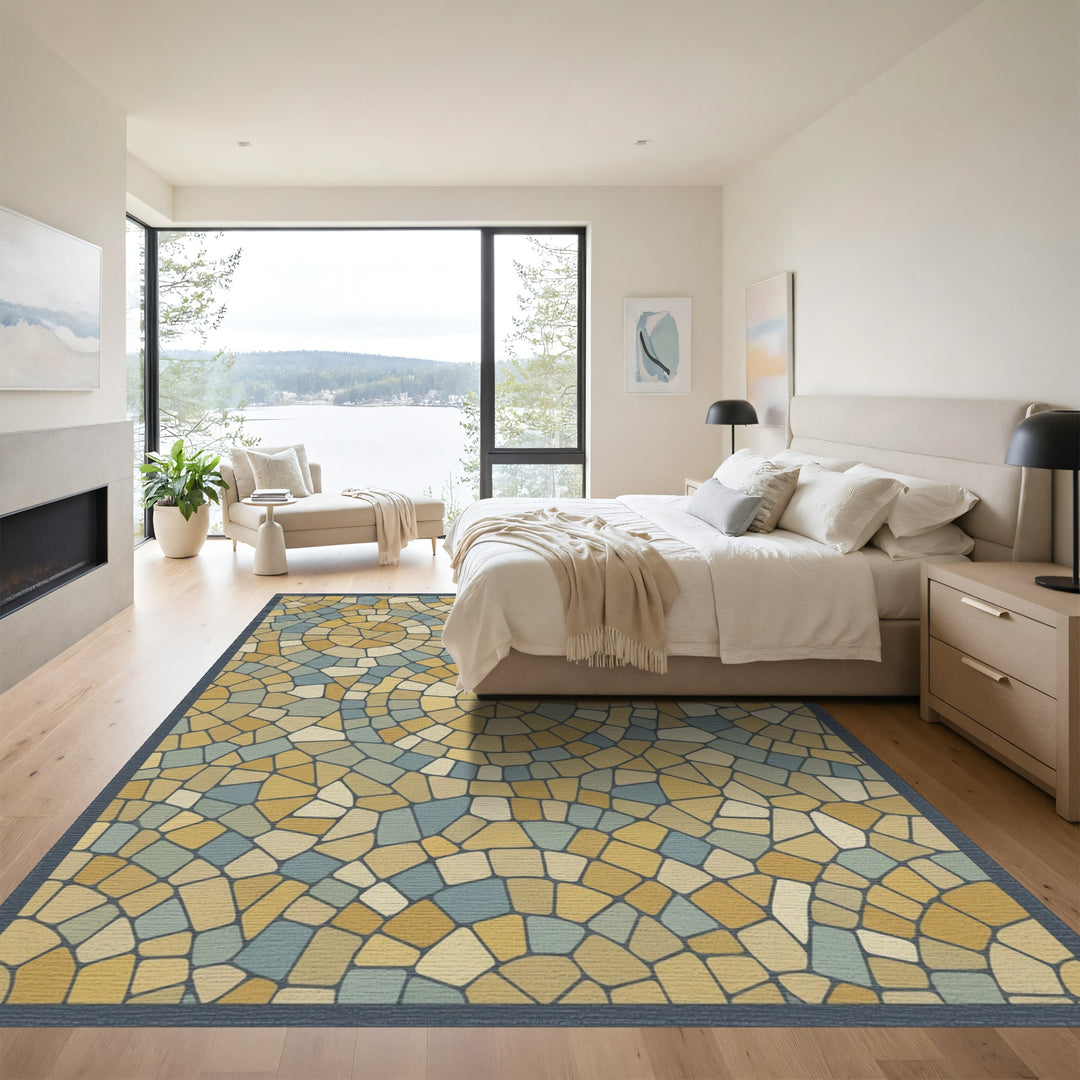 Golden Circular Stone Mosaic Rug