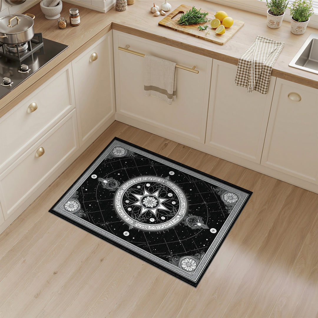 Celestial Star Medallion Black White Rug