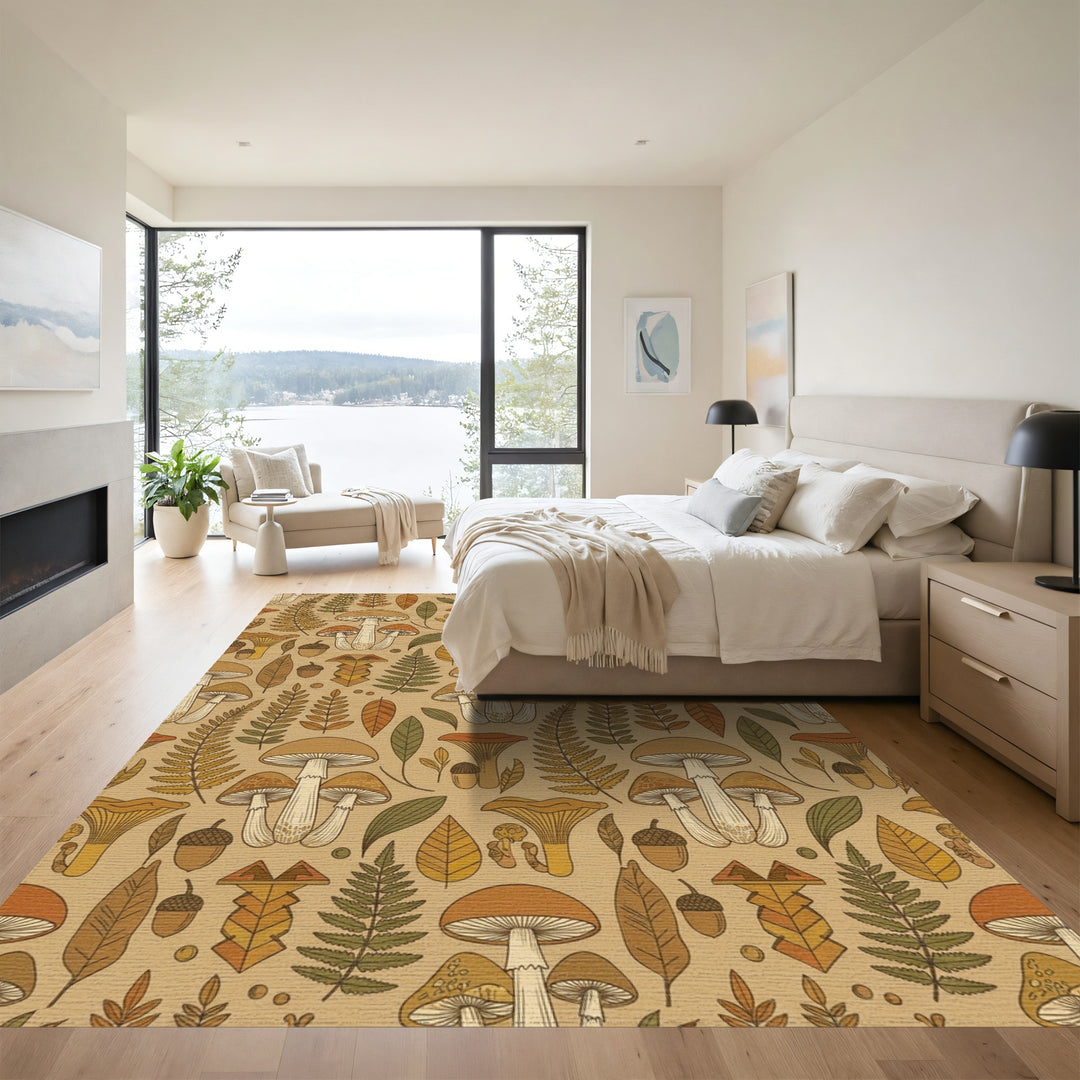 Earthy Autumn Mushroom Fern Acorn Rug