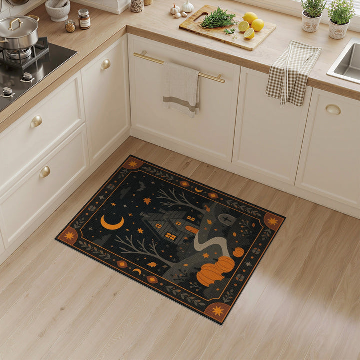 Haunted House Pumpkin Halloween Area Rug