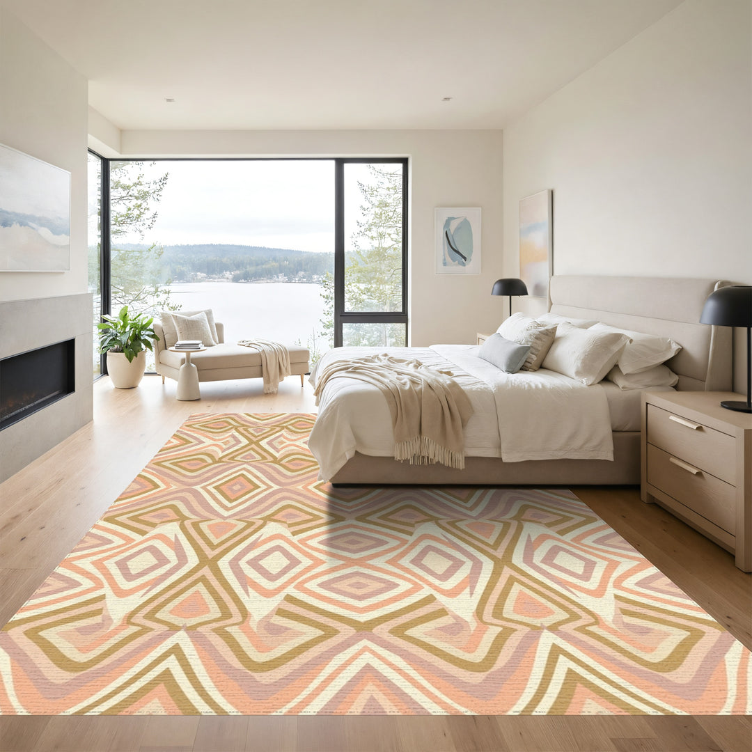 Pastel Terracotta Striped Diamond Rug