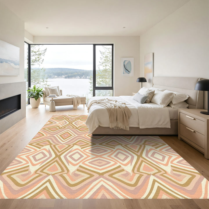 Pastel Terracotta Striped Diamond Rug