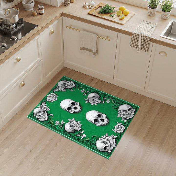Green Skull Floral Area Rug