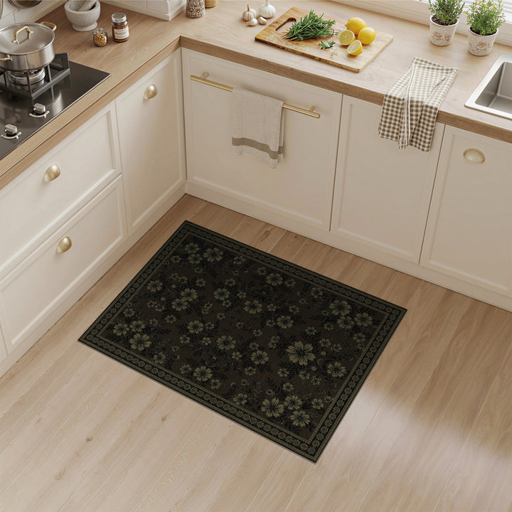 Vintage Floral Brown Washable Area Rug