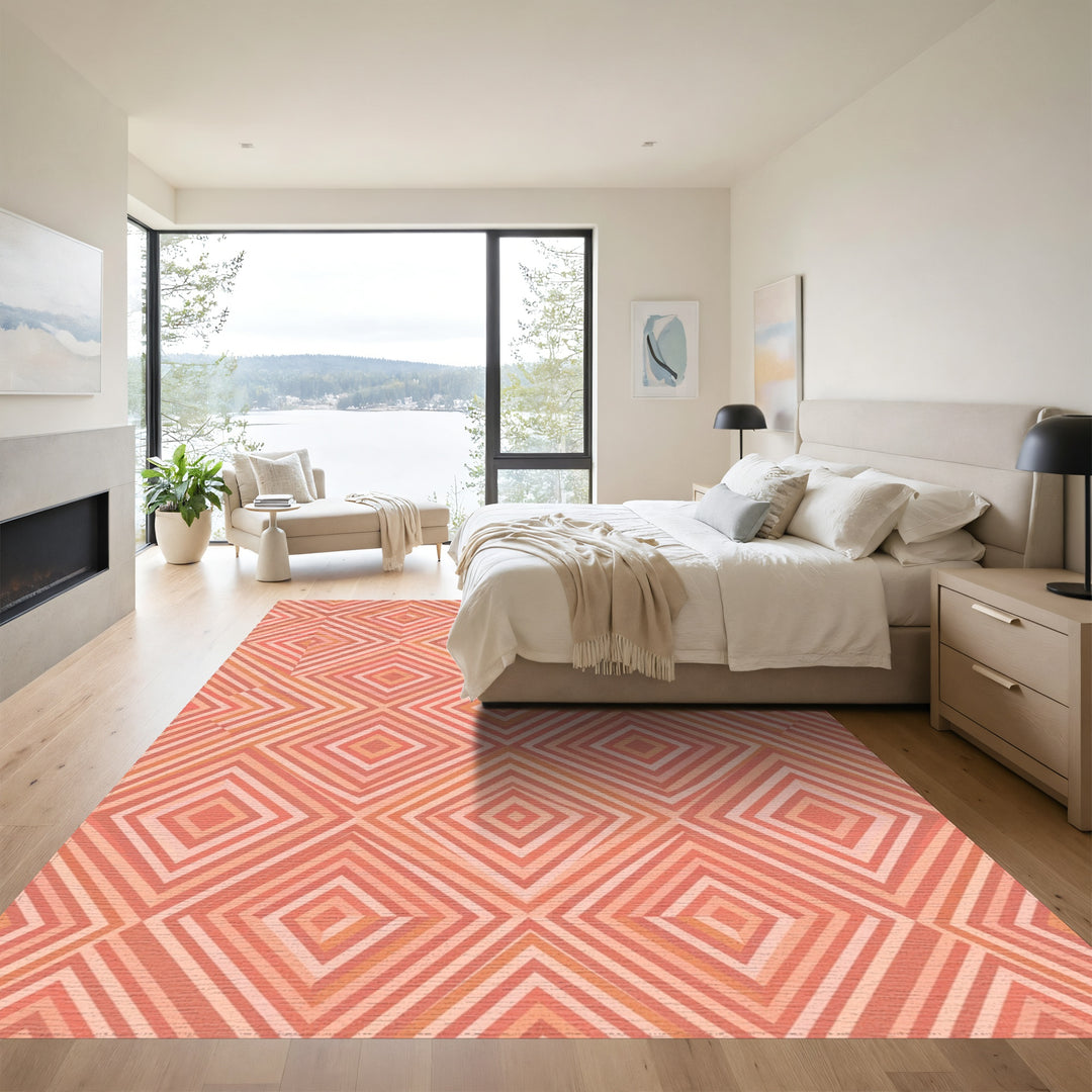 Coral Diamond Geometric Inlay Rug
