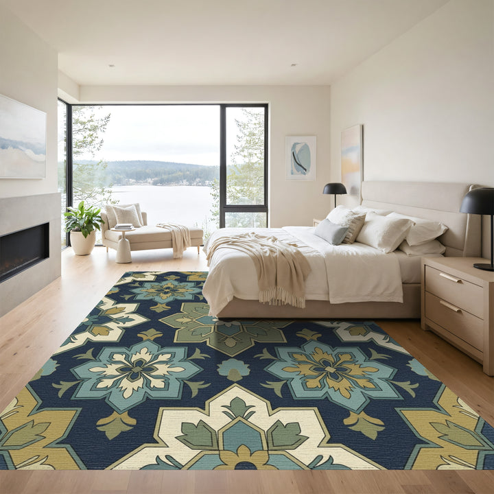 Deep Blue Medallion Garden Rug