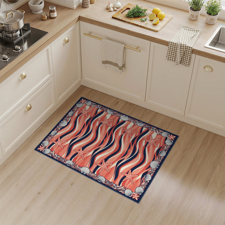 Coral Wave Starfish Coastal Area Rug