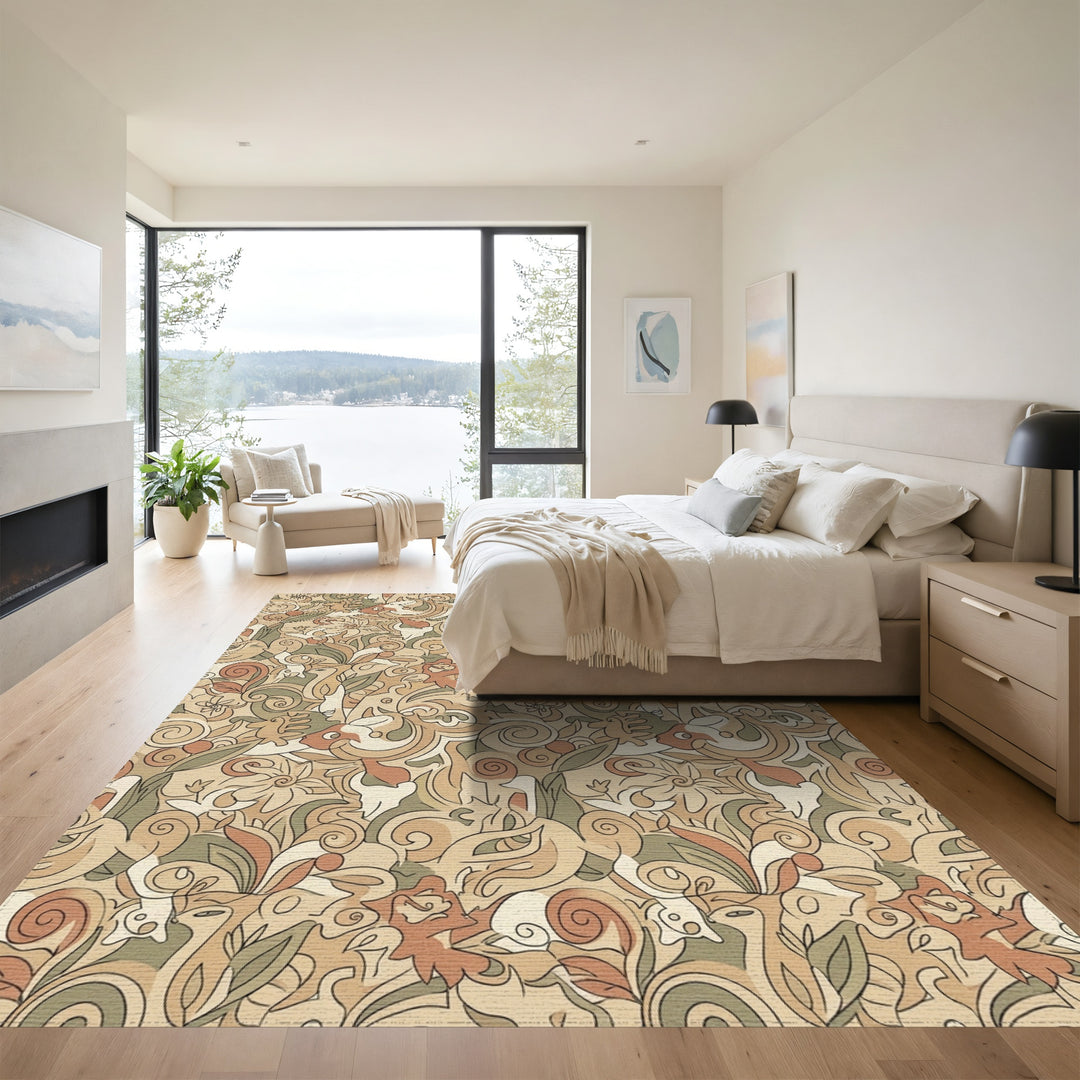 Earthy Tones Whimsical Woodland Creatures Rug