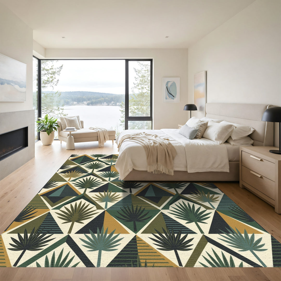 Tropical Palm Triangles Earthy Tones Rug