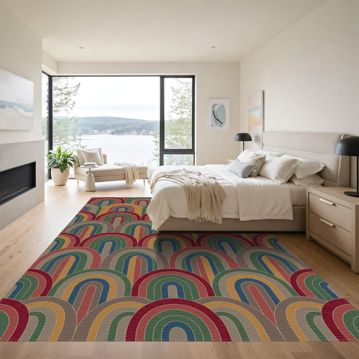 Retro Arched Rainbow Multicolored Rug