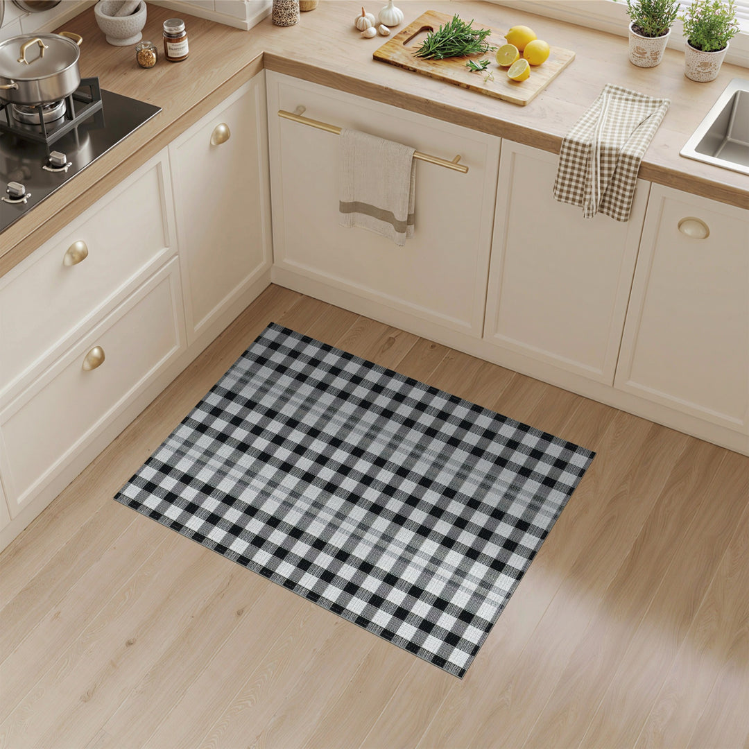 Black and White Checkered Washable Area Rug