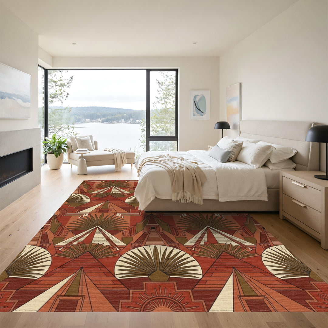 Terracotta Aztec Pyramid Sunburst Garden Rug