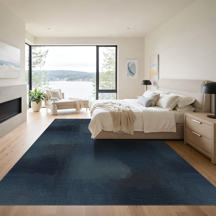 Deep Blue Abstract Smudge Texture Rug