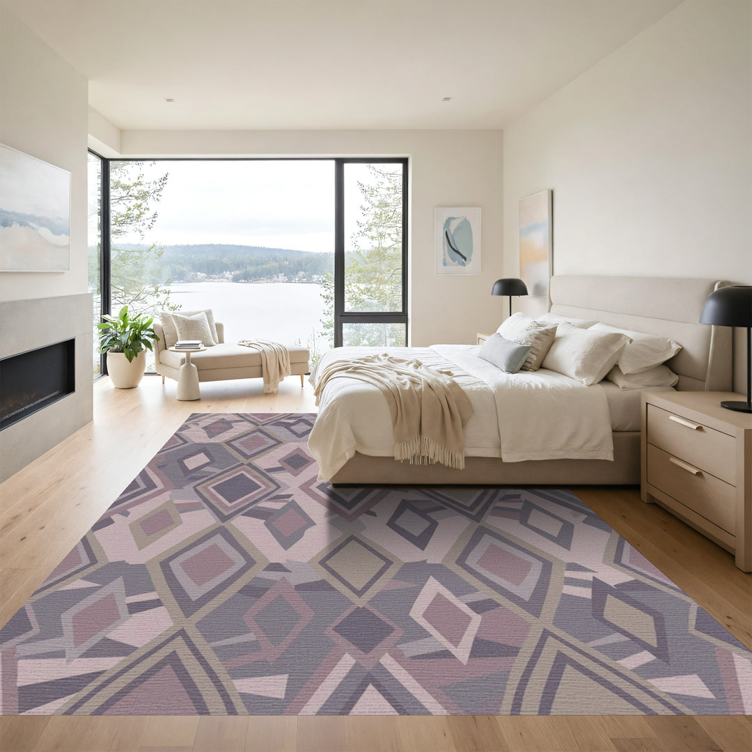 Muted Mauve Diamond Geometric Array Rug
