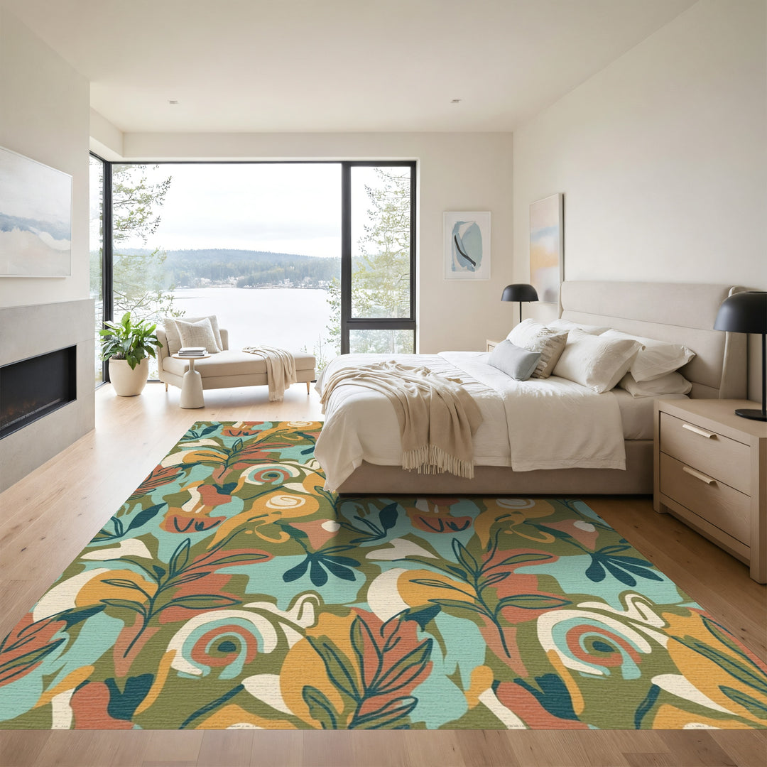 Abstract Earthy Tone Floral Swirl Rug