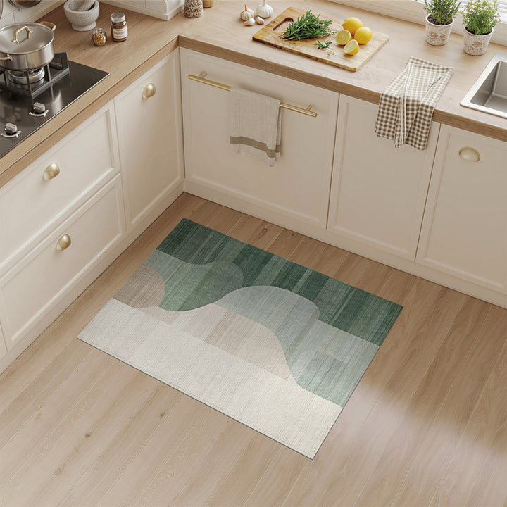 Green Abstract Wave Green Area Rug