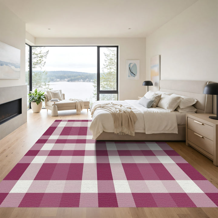 Burgundy Cream Plaid Lattice Rug