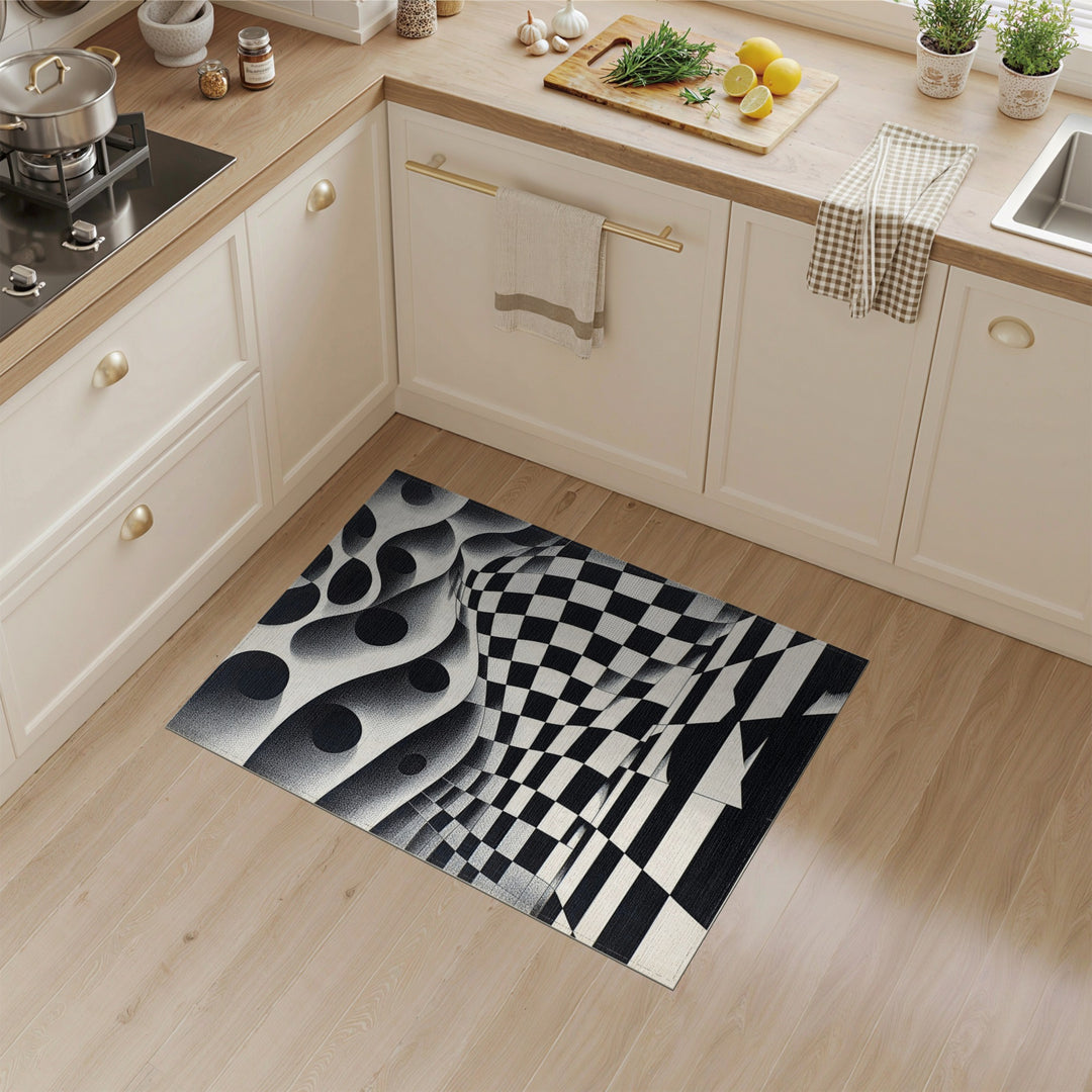 Black White Optical Illusion Checkered Area Rug