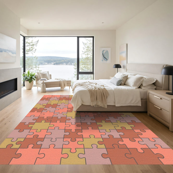 Terracotta Coral Puzzle Pieces Rug