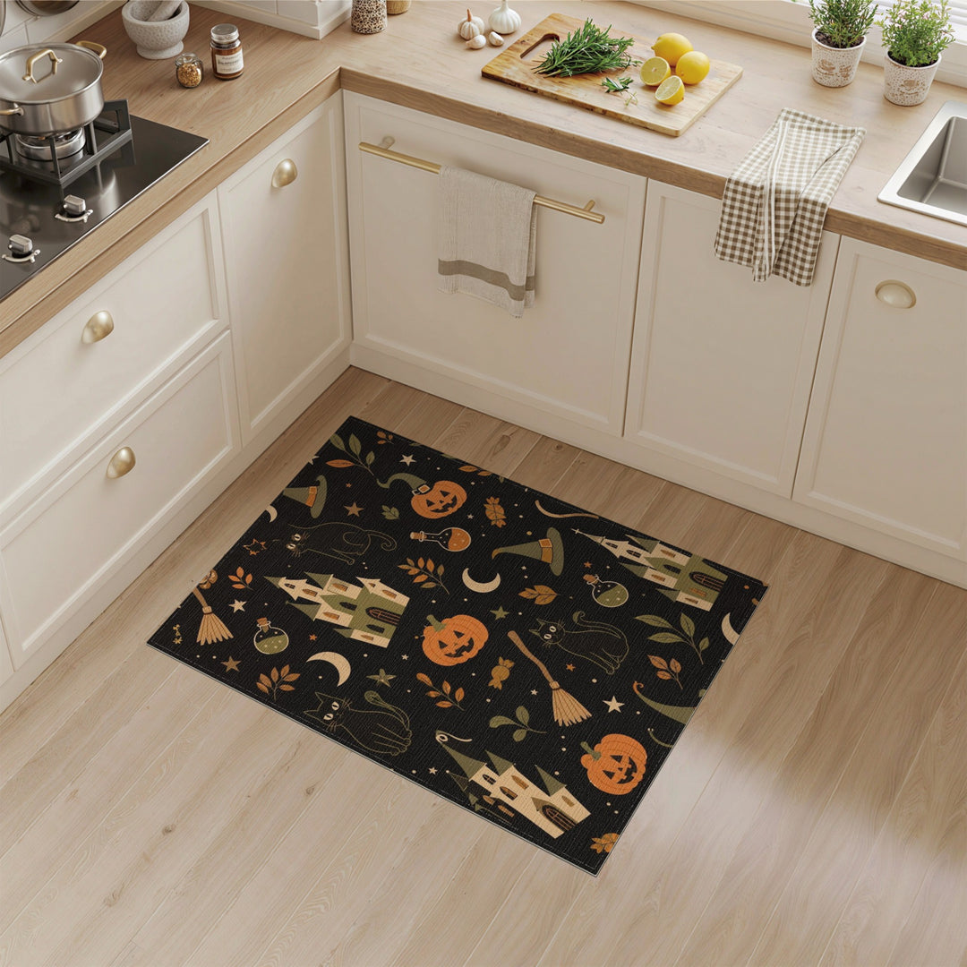 Kids Cartoon Halloween Black Cat Pumpkin Area Rug