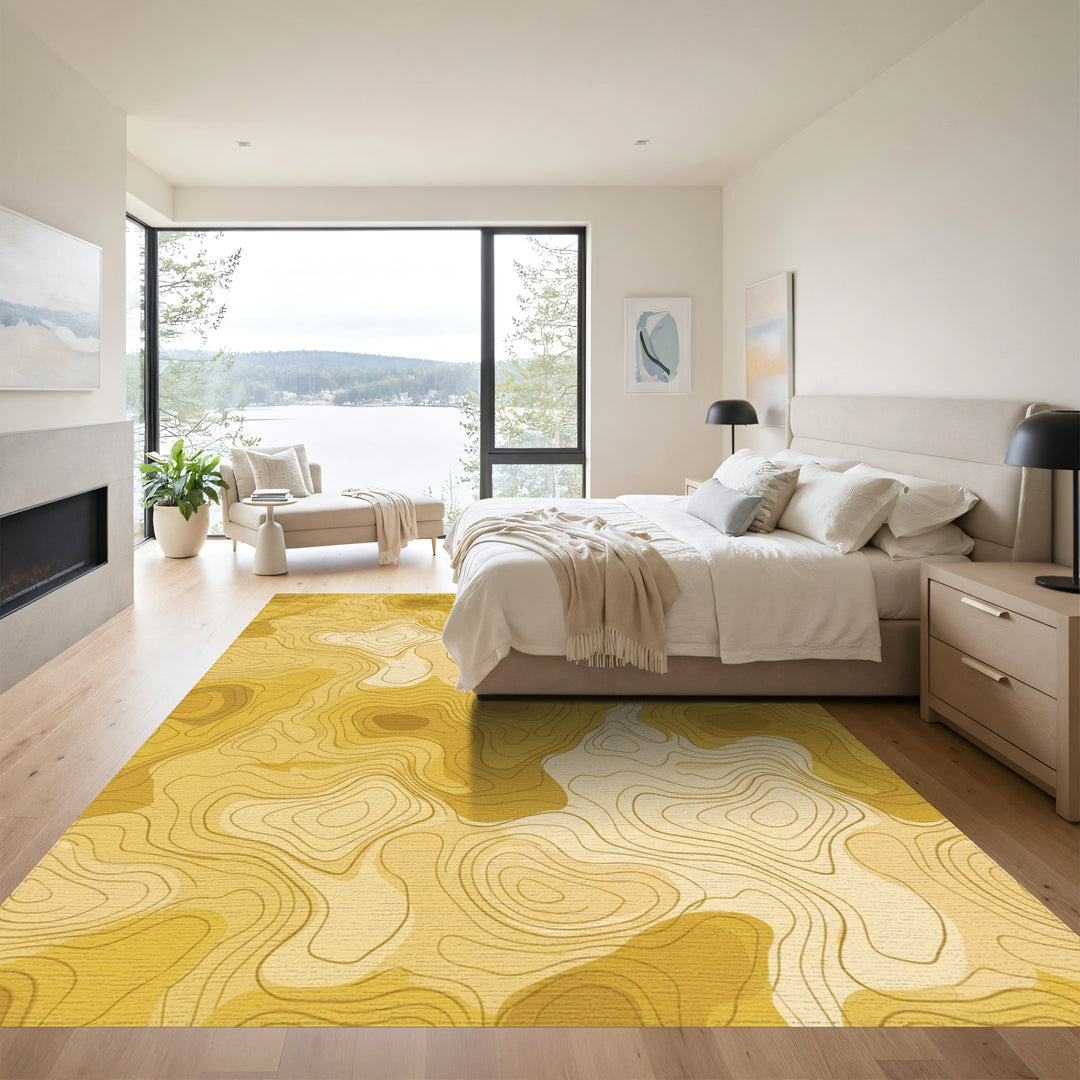 Golden Contour Topographical Map Rug