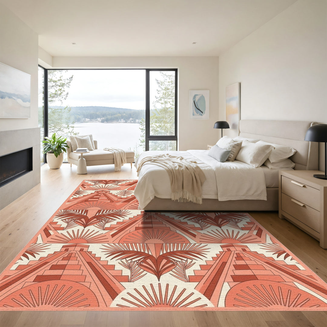 Salmon Aztec Pyramid Sun Rays Rug