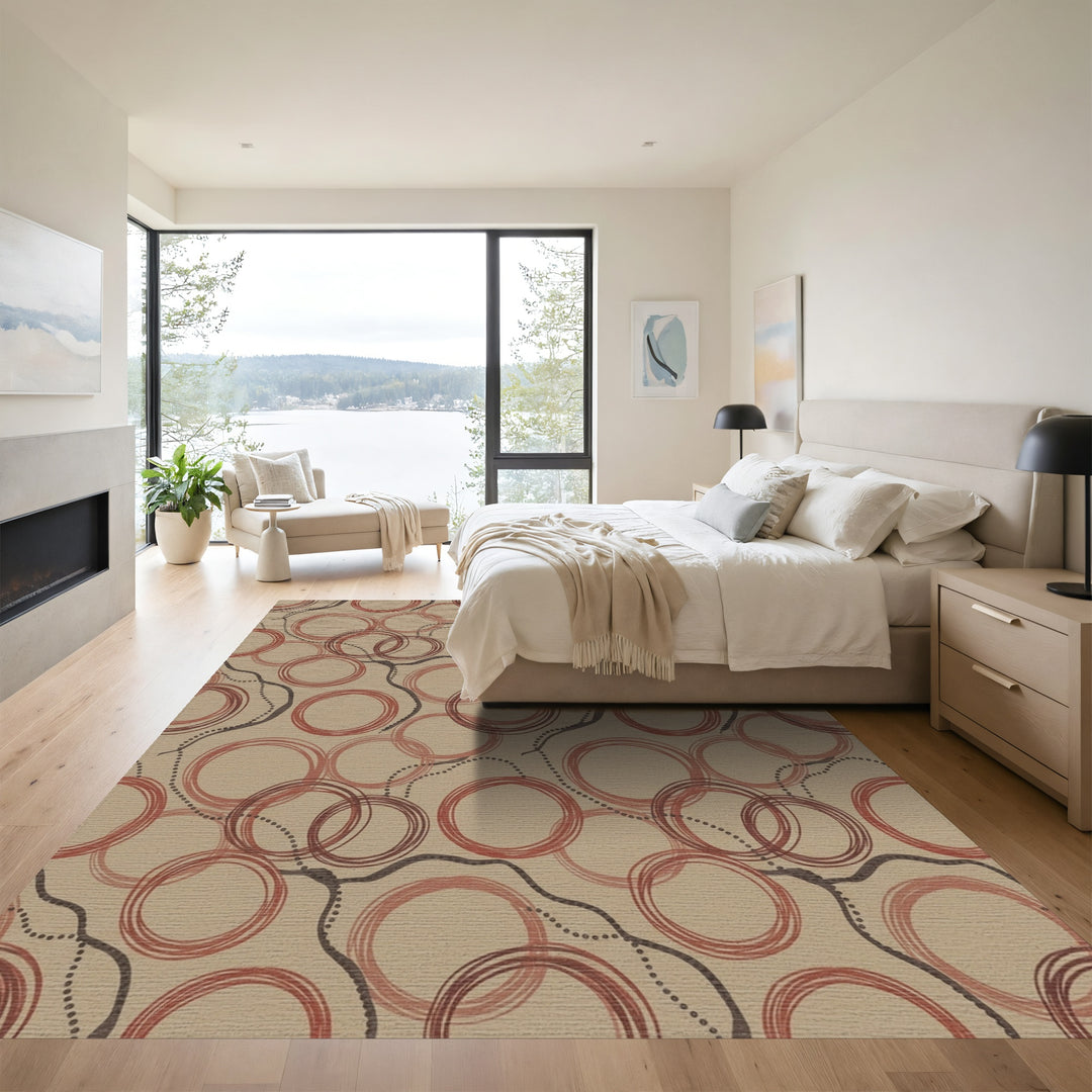 Warm Earth Tone Scribbled Circles Rug