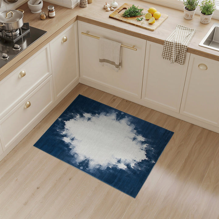 Blue and Teal Navy Blue Abstract Washable Area Rug