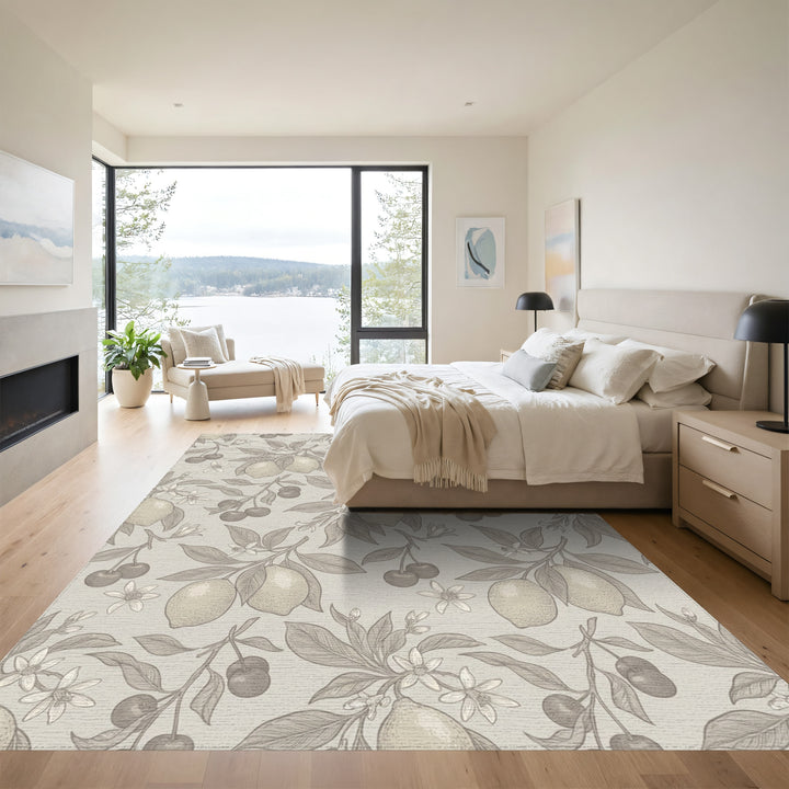 Tonal Lemon Cherry Blossom Botanical Rug