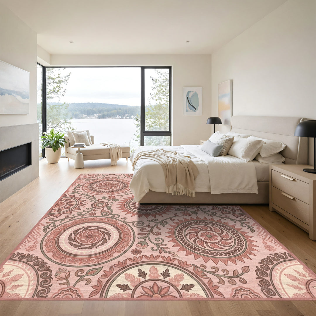 Terracotta Sunburst Medallion Floral Rug