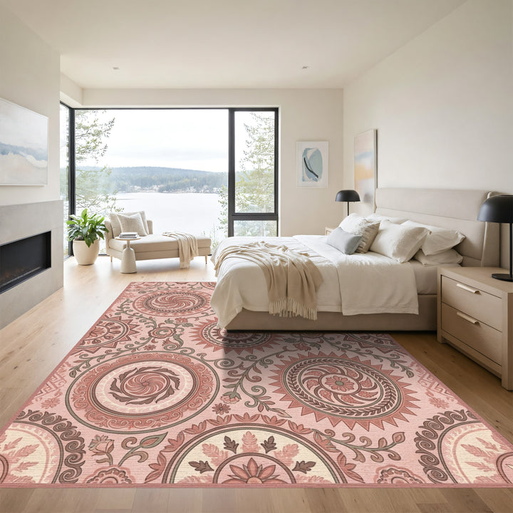 Terracotta Sunburst Medallion Floral Rug