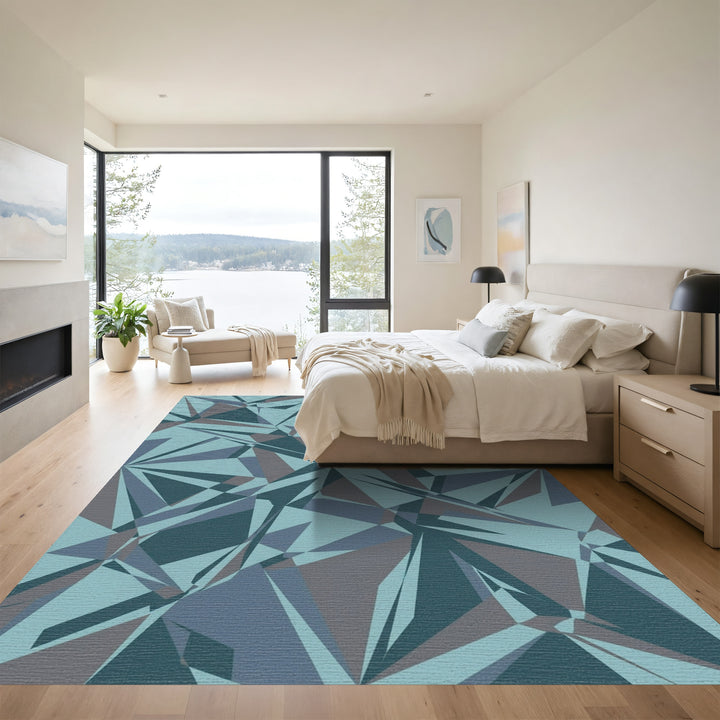 Cool Blue Geometric Facet Rug