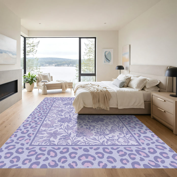 Lavender Floral Leopard Frame Rug