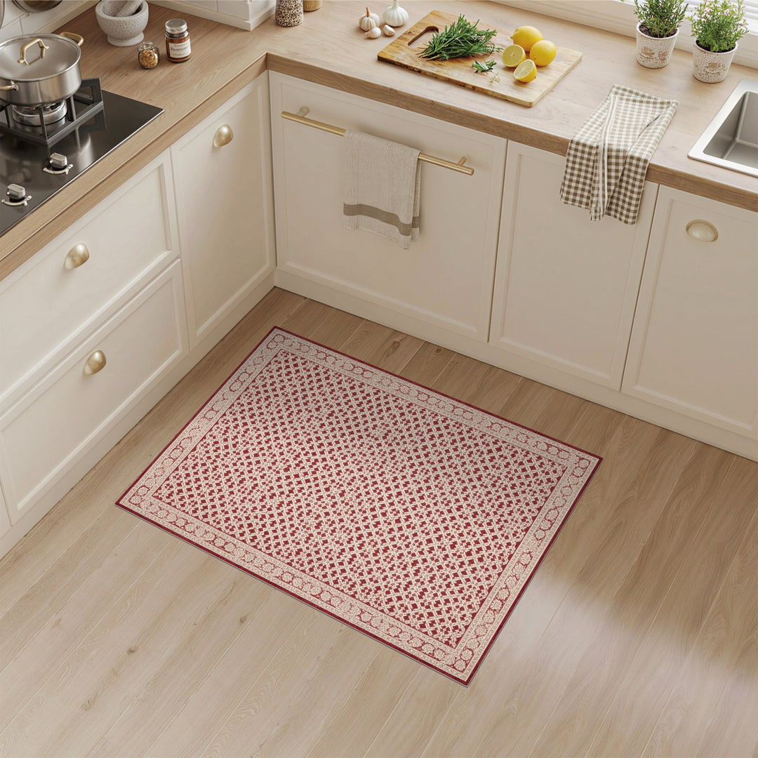 Lattice Red Geometric Lattice Area Rug