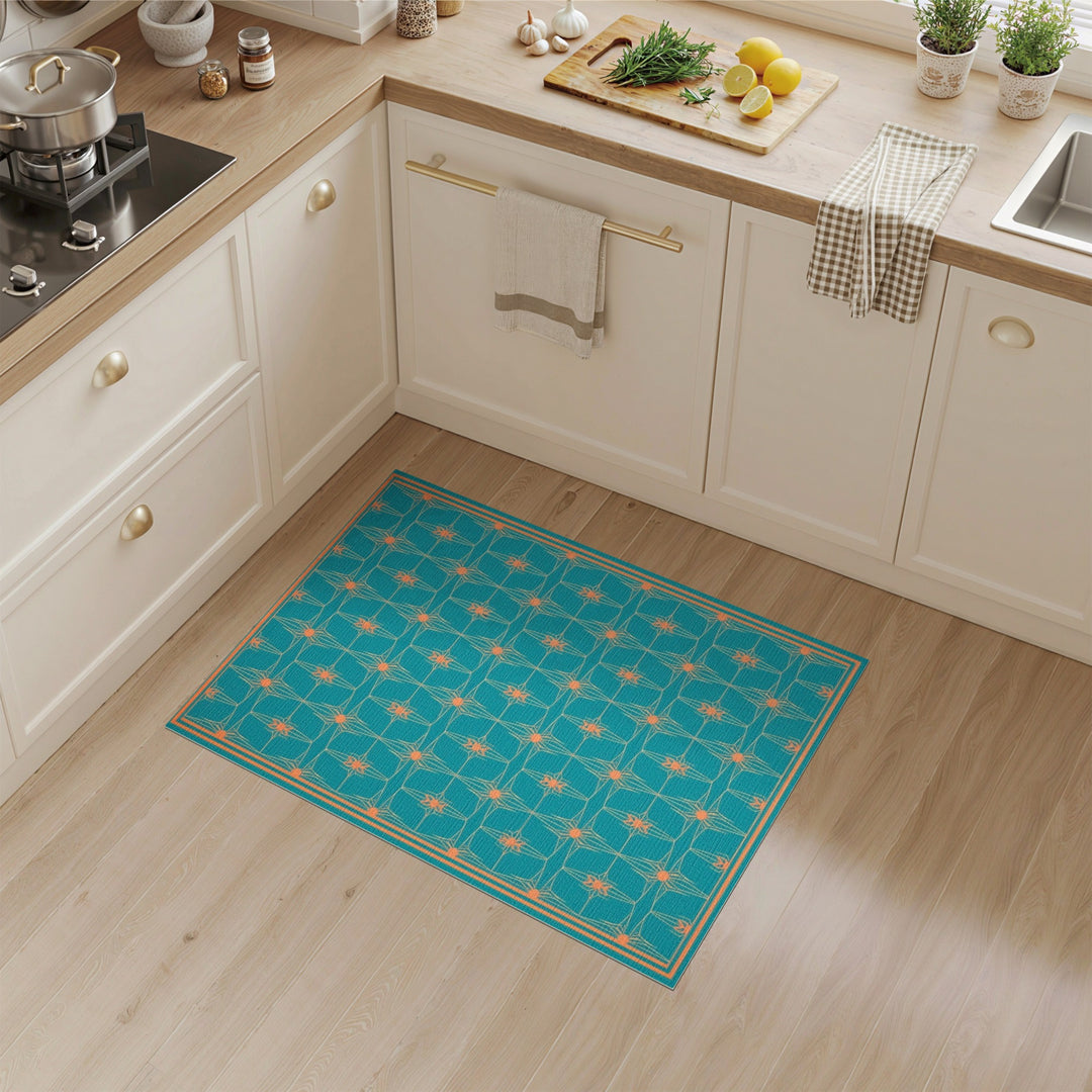 Blue and Teal Geometric Starburst Area Rug