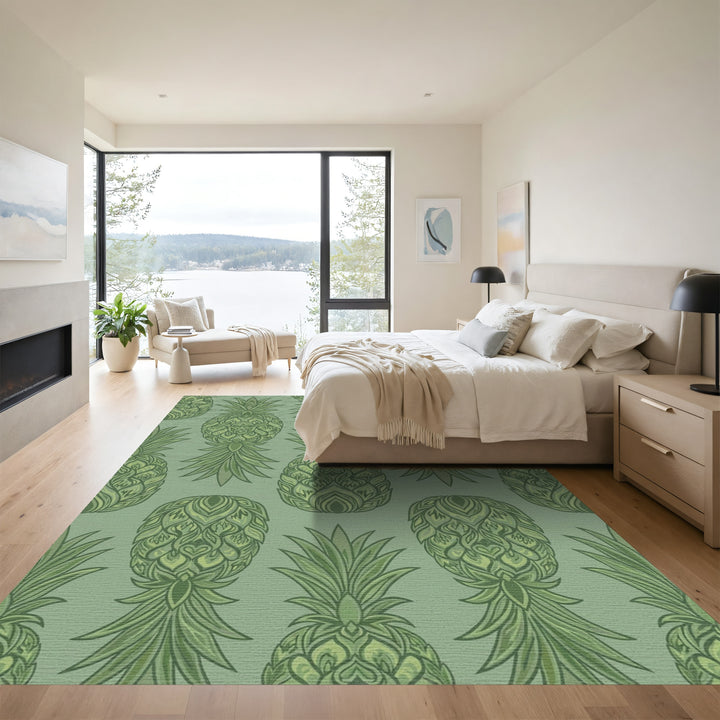 Emerald Green Ornate Pineapple Repeat Rug
