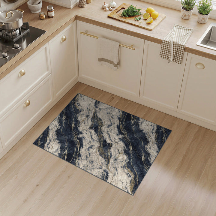 Navy Gold Marble Abstract Area Rug