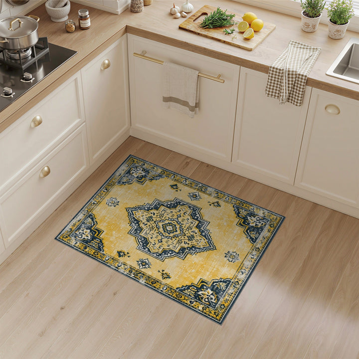 Yellow Distressed Vintage Yellow Distressed Vintage Medallion Area Rug