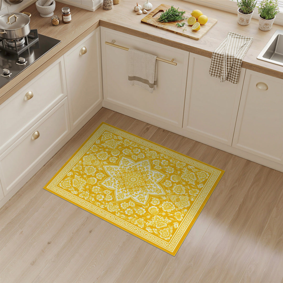 Yellow Floral Vintage Area Rug