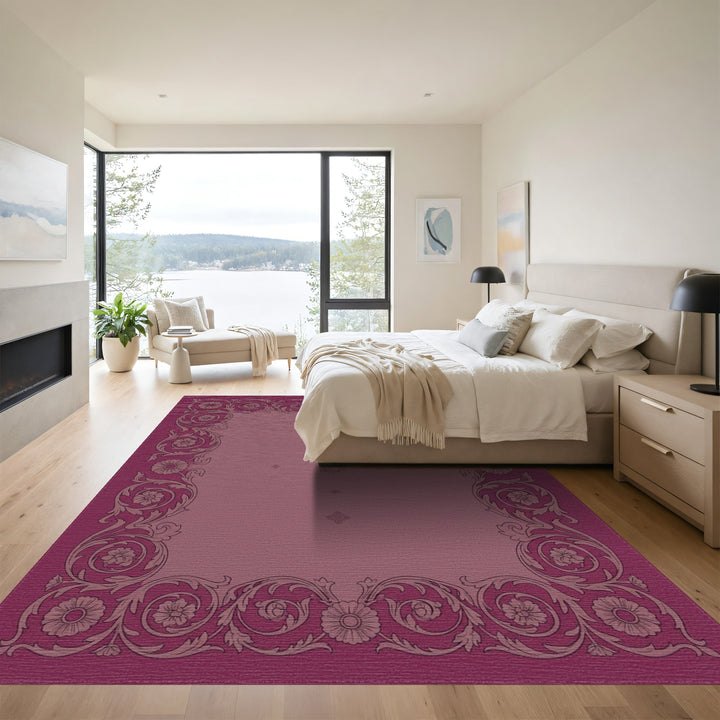 Ornate Amethyst Floral Scroll Border Rug