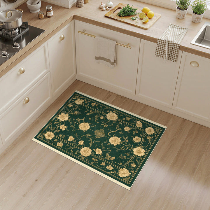 Green Floral Vintage Area Rug