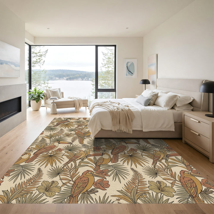 Tropical Birds Floral Lush Foliage Rug