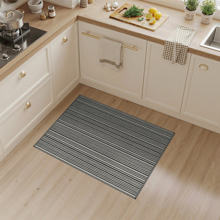 Black White Striped Geometric Area Rug