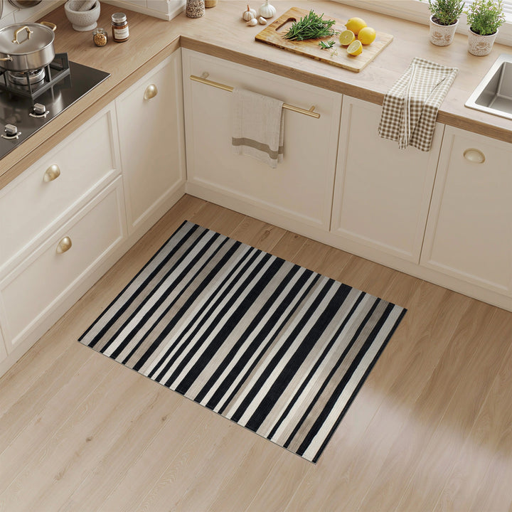 Modern Black White Striped Geometric Black and White Area Rug
