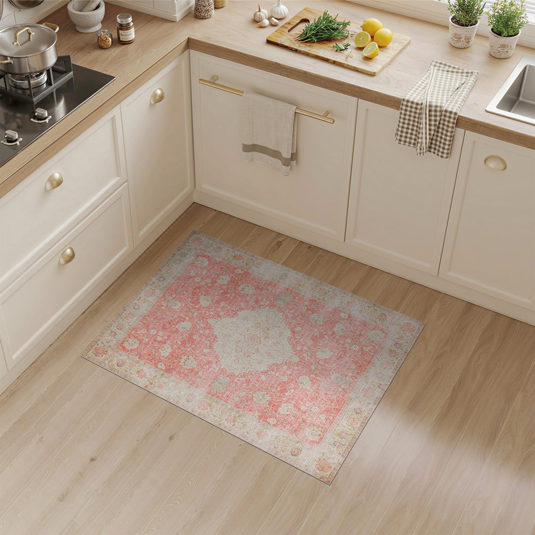 Pink Floral Vintage Area Rug