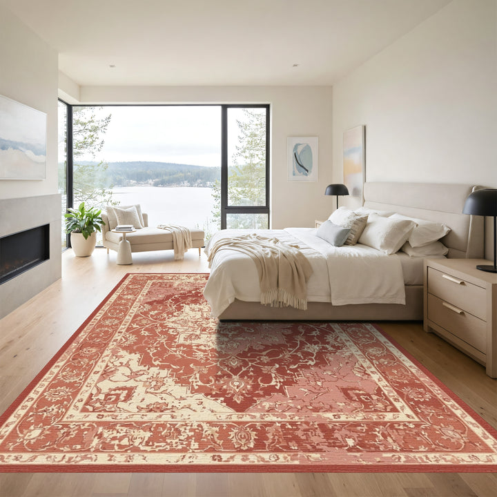 Terracotta Medallion Distressed Floral Rug