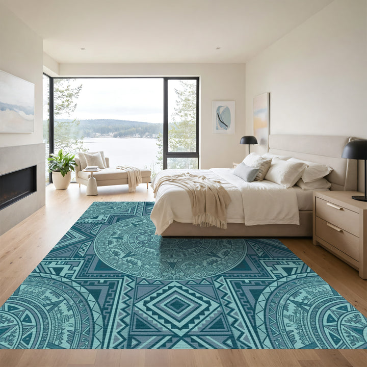 Teal Sun Stone Geometric Medallion Rug
