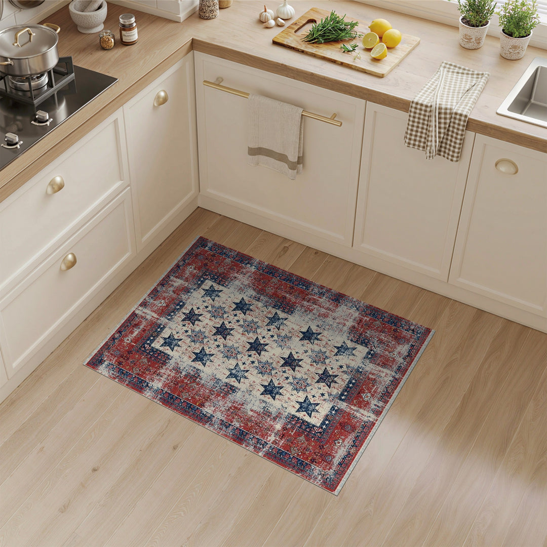 Red Distressed Patriotic Star Area Rug